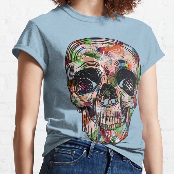 Memento Mori (Orange Skull, Abstract Art, Collage) Classic T-Shirt