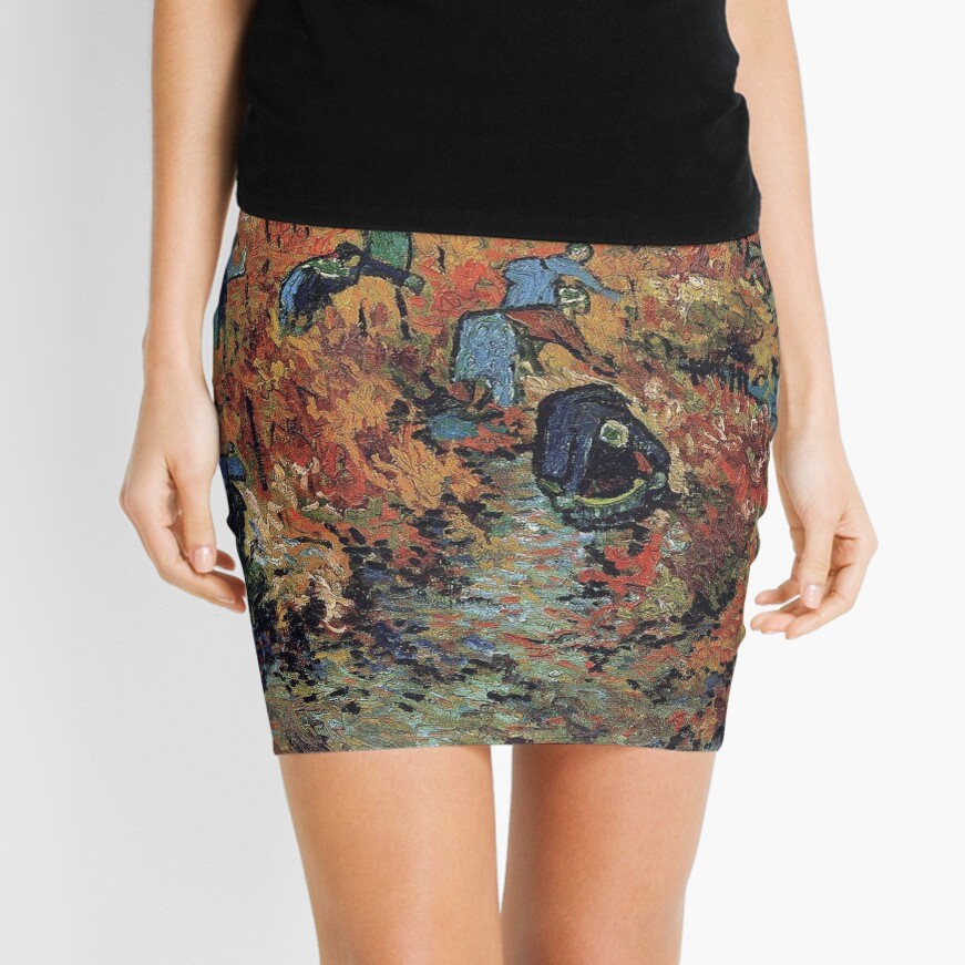The Red Vineyards Oil Painting on Burlap by Vincent van Gogh Mini Skirt
