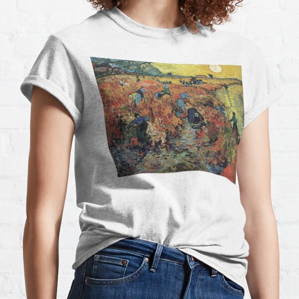 The Red Vineyards Oil Painting on Burlap by Vincent van Gogh Classic T-Shirt