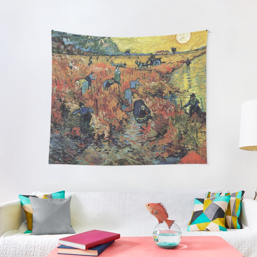 The Red Vineyards Oil Painting on Burlap by Vincent van Gogh Tapestry