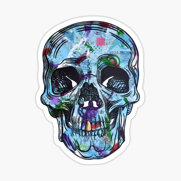 Memento Mori (Blue Skull, Abstract Art, Collage) Sticker