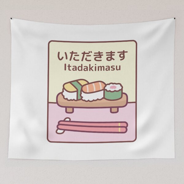Item preview, Plate Of Japanese Sushi With Chopsticks Itadakimasu designed and sold by rustydoodle.