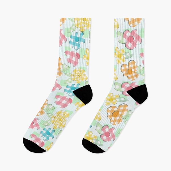 Item preview, Happy summer floral checks pattern designed and sold by RoseMaryWP.