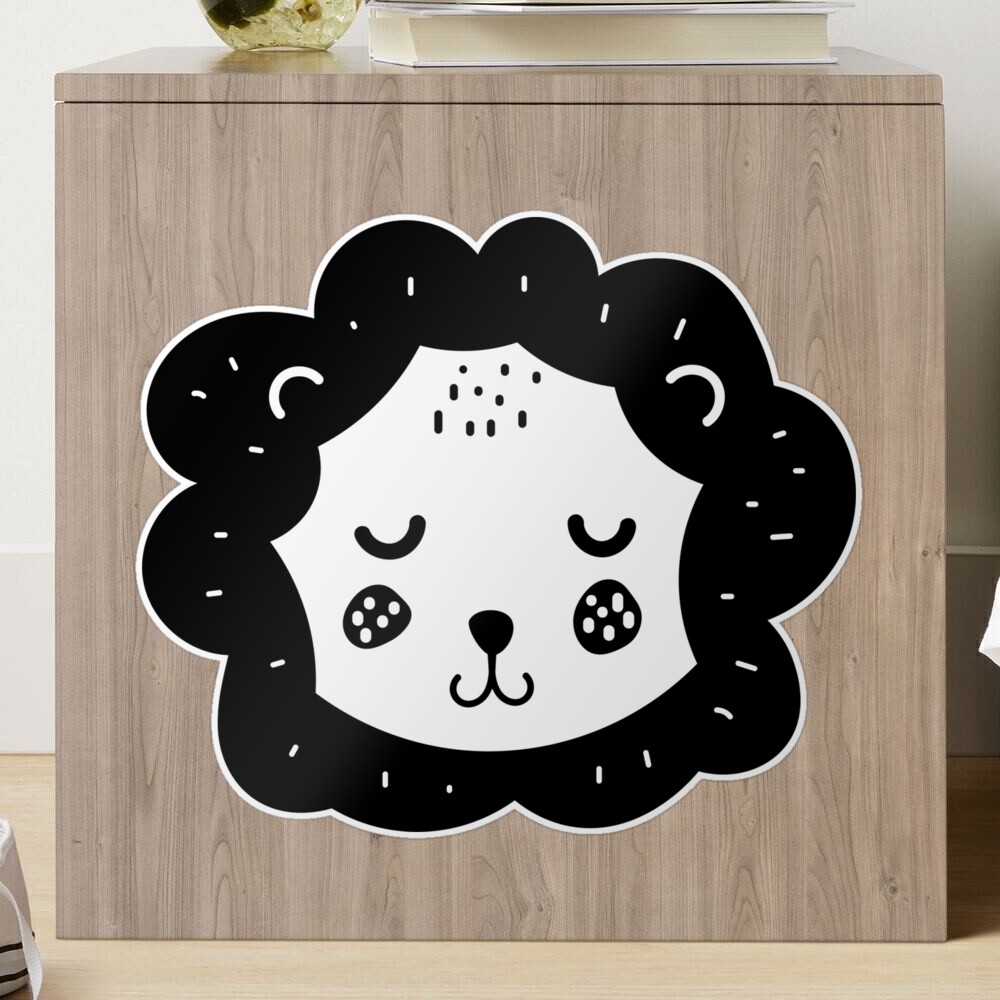 High Contrast Baby Lion - Black & White Sensory Sticker for Sale