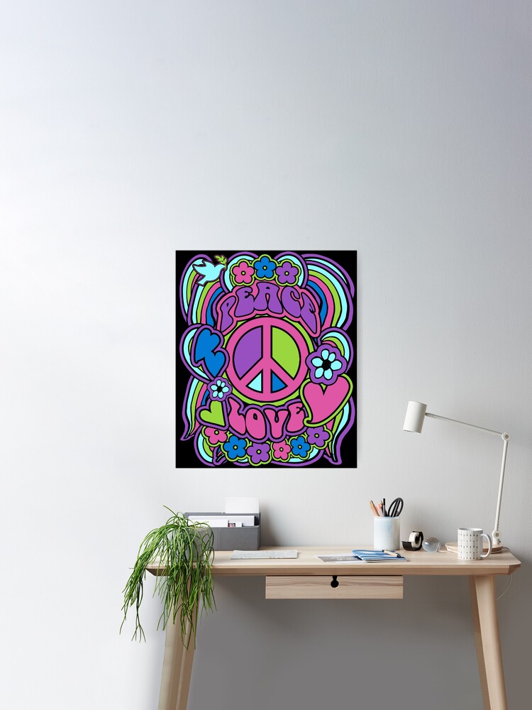 Peace Sign Floral 60S 70S Flower Power Dove Hippie Women's