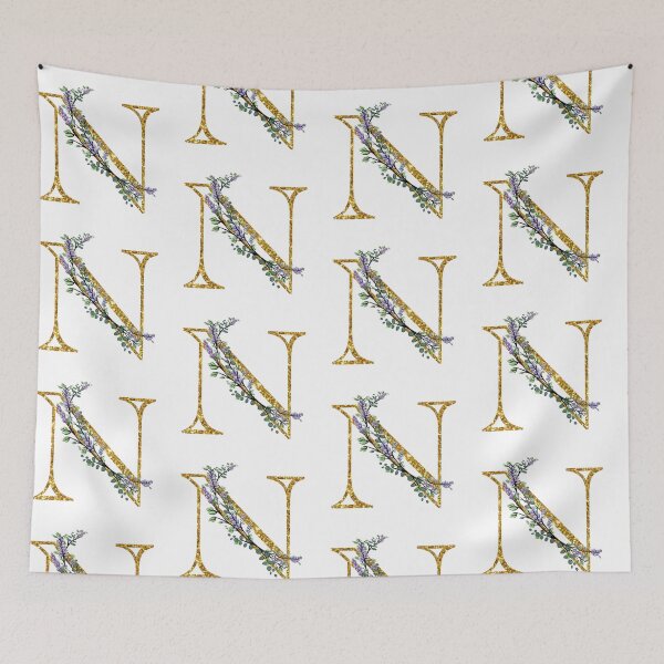 Item preview, The Alphabet | The letter “N” | romantic Eucalyptus and Lavender floral illustration | floral Monogram | gold glitter alphabet  designed and sold by hollycooper.