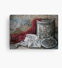 Red Blanket, White Shirt, Woven Basket Canvas Print