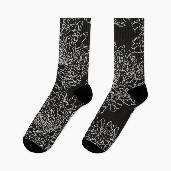 Item preview, Pattern with lovely white line dahlias on black ground designed and sold by marina63.