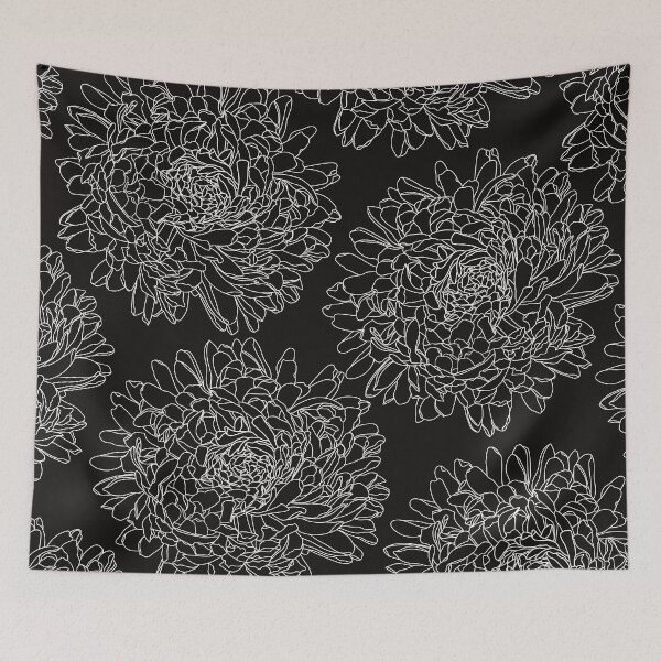 Item preview, Pattern with lovely white line dahlias on black ground designed and sold by marina63.