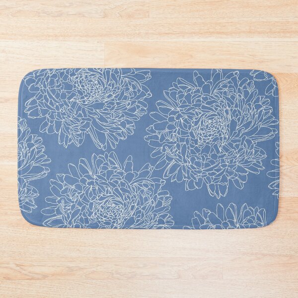 Item preview, Pattern with lovely white line dahlias on blue ground designed and sold by marina63.
