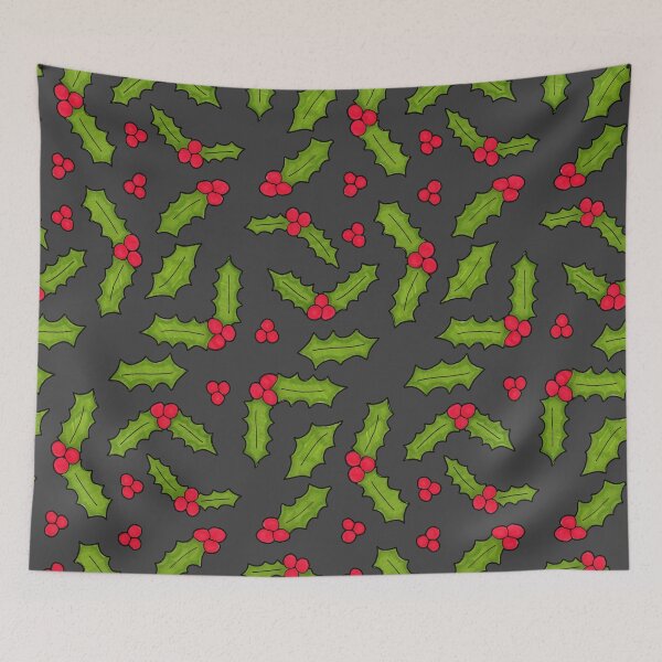 Item preview, Merry Christmas Holly Pattern on Dark Grey designed and sold by Harriet Linton.