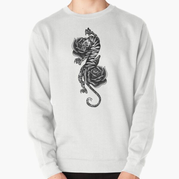 Item preview, Neo-Traditional Tiger and Roses (B&W) designed and sold by EN Tattoos & Designs.