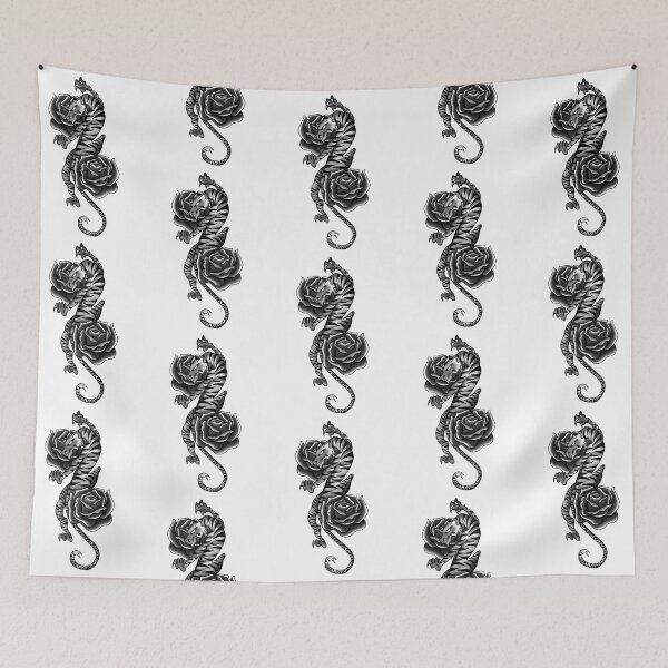 Item preview, Neo-Traditional Tiger and Roses (B&W) designed and sold by EN Tattoos & Designs.