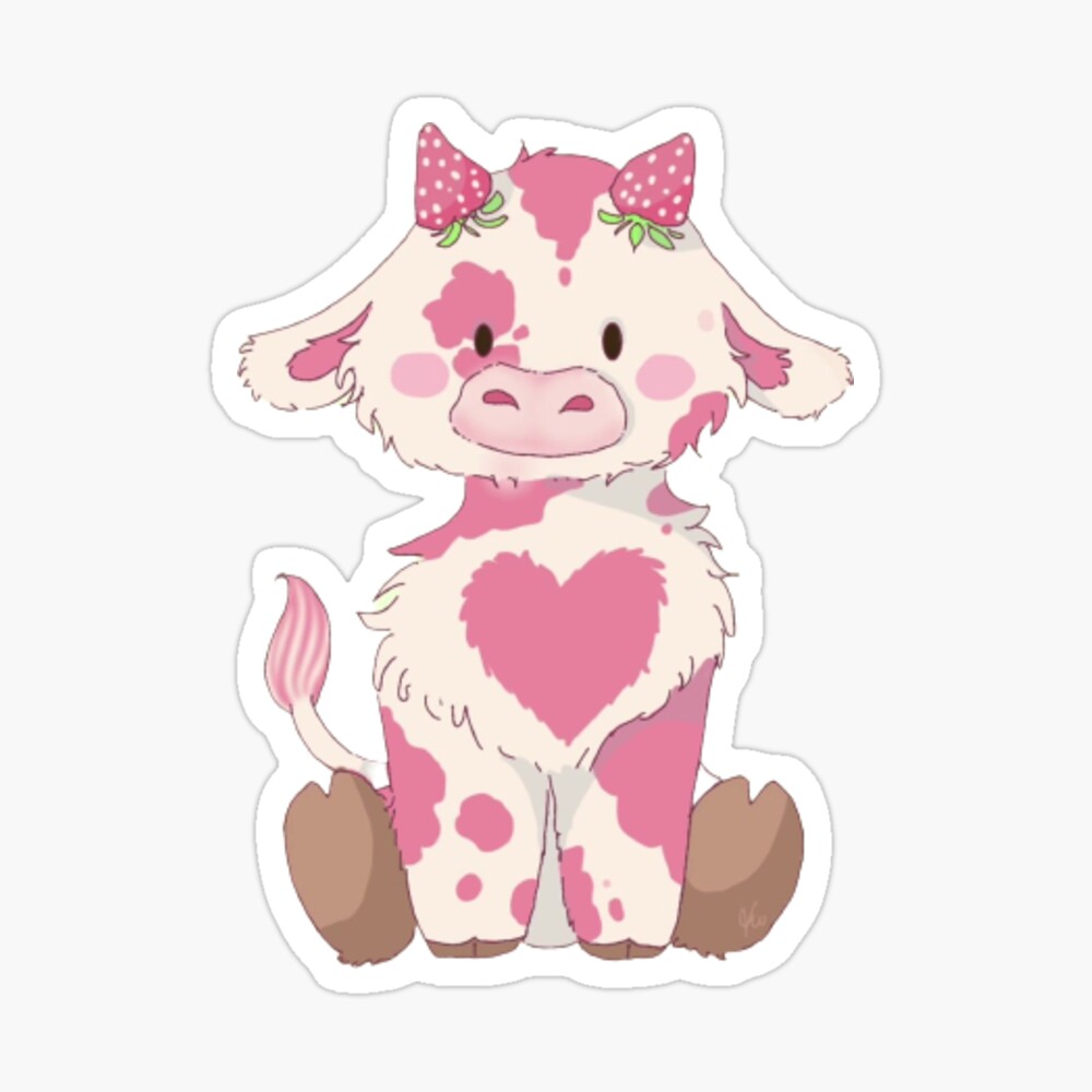 Strawberry Cow Matte Vinyl Sticker Stickers Cute Kawaii 