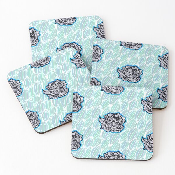 Item preview, Hand Drawn Roses on Blue Geometric pattern designed and sold by Harriet Linton.