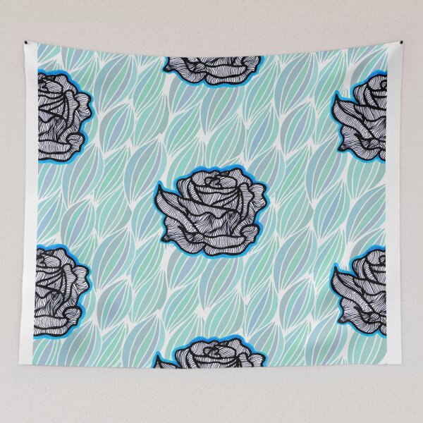 Item preview, Hand Drawn Roses on Blue Geometric pattern designed and sold by Harriet Linton.