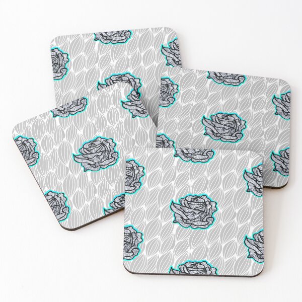 Item preview, Hand Drawn Cyan Roses on Grey Geometric pattern designed and sold by Harriet Linton.