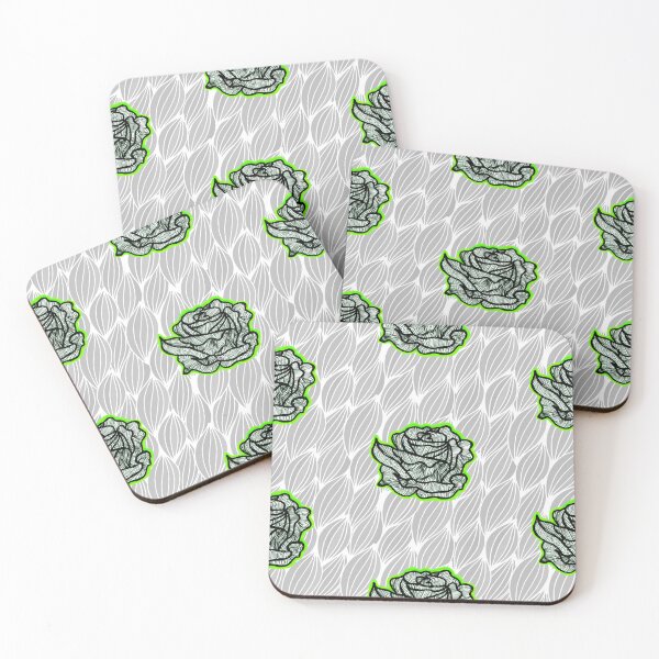 Item preview, Hand Drawn Green Roses on Grey Geometric pattern designed and sold by Harriet Linton.