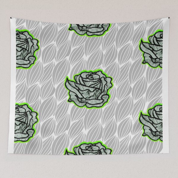 Item preview, Hand Drawn Green Roses on Grey Geometric pattern designed and sold by Harriet Linton.