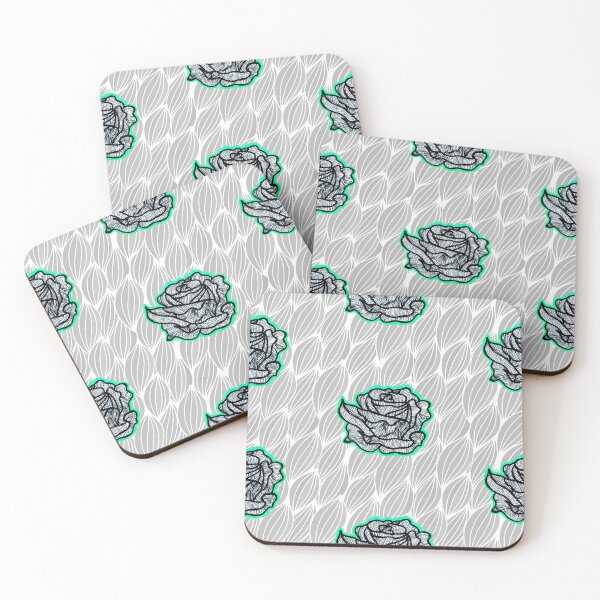 Item preview, Hand Drawn Mint Green Roses on Grey Geometric pattern designed and sold by Harriet Linton.