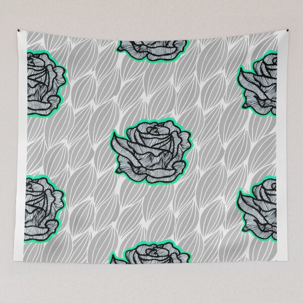 Item preview, Hand Drawn Mint Green Roses on Grey Geometric pattern designed and sold by Harriet Linton.