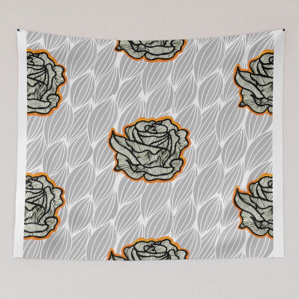 Item preview, Hand Drawn Orange Roses on Grey Geometric pattern designed and sold by Harriet Linton.