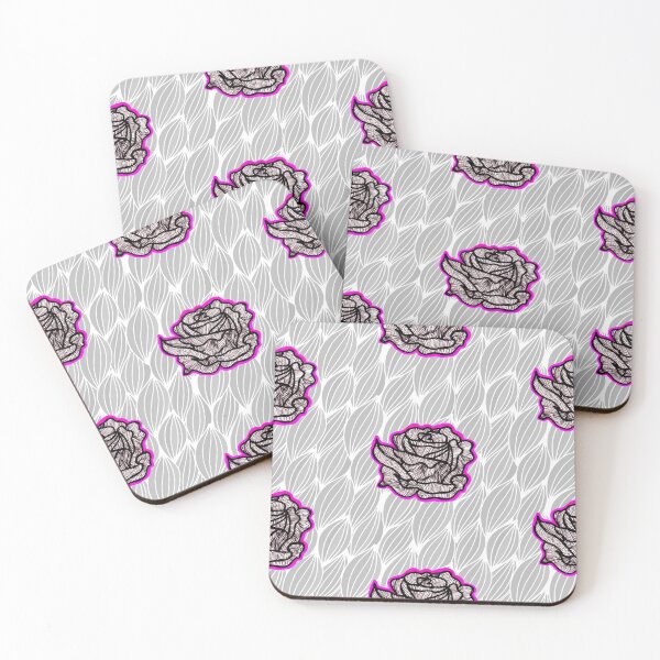 Item preview, Hand Drawn Pink Roses on Grey Geometric pattern designed and sold by Harriet Linton.