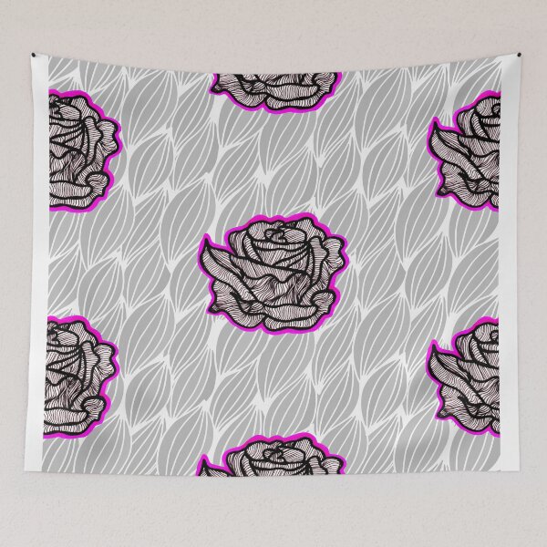 Item preview, Hand Drawn Pink Roses on Grey Geometric pattern designed and sold by Harriet Linton.