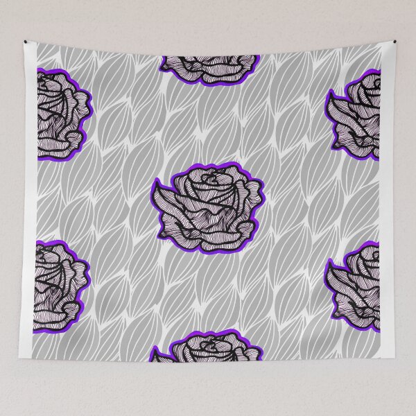 Item preview, Hand Drawn Purple Roses on Grey Geometric pattern designed and sold by Harriet Linton.