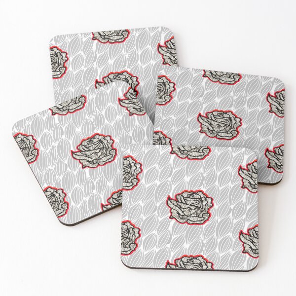 Item preview, Hand Drawn Red Roses on Grey Geometric pattern designed and sold by Harriet Linton.