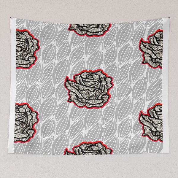 Item preview, Hand Drawn Red Roses on Grey Geometric pattern designed and sold by Harriet Linton.