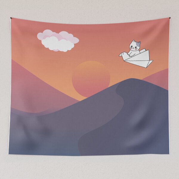 Item preview, Cat flying on a paper bird toward the cloud designed and sold by Zakaria-4.