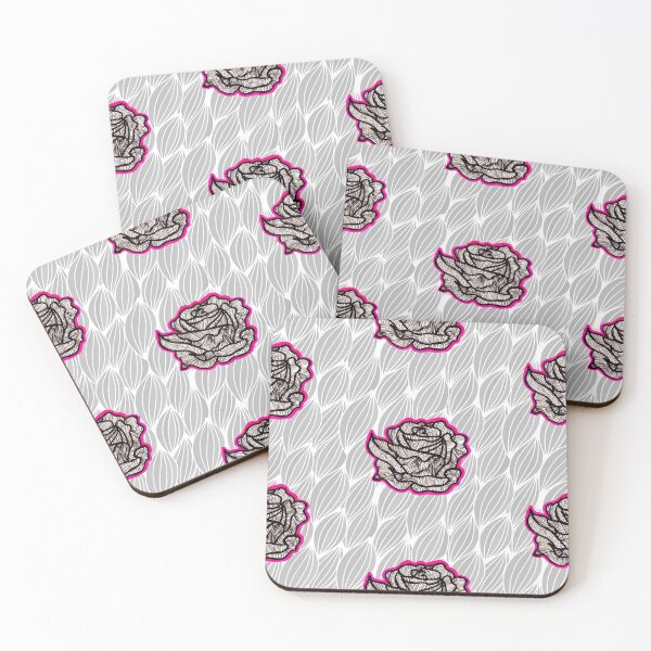 Item preview, Hand Drawn Strawberry Roses on Grey Geometric pattern designed and sold by Harriet Linton.