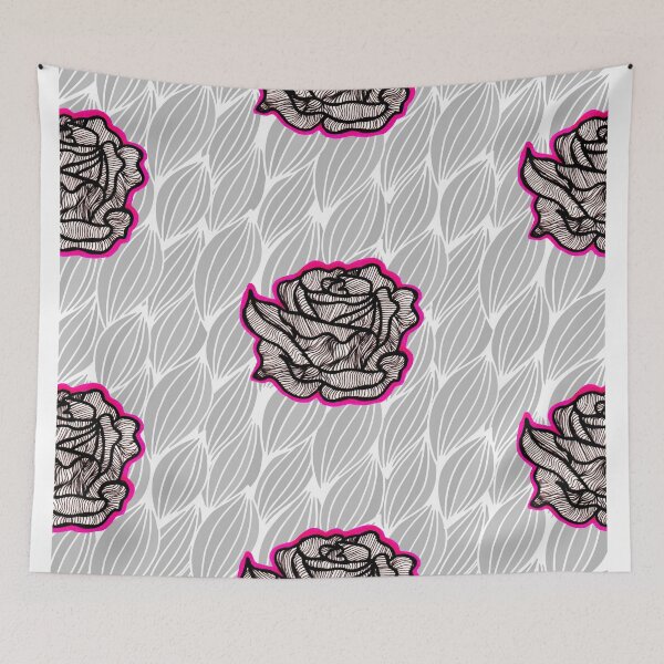 Item preview, Hand Drawn Strawberry Roses on Grey Geometric pattern designed and sold by Harriet Linton.