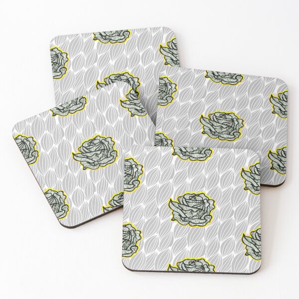 Item preview, Hand Drawn Yellow Roses on Grey Geometric pattern designed and sold by Harriet Linton.