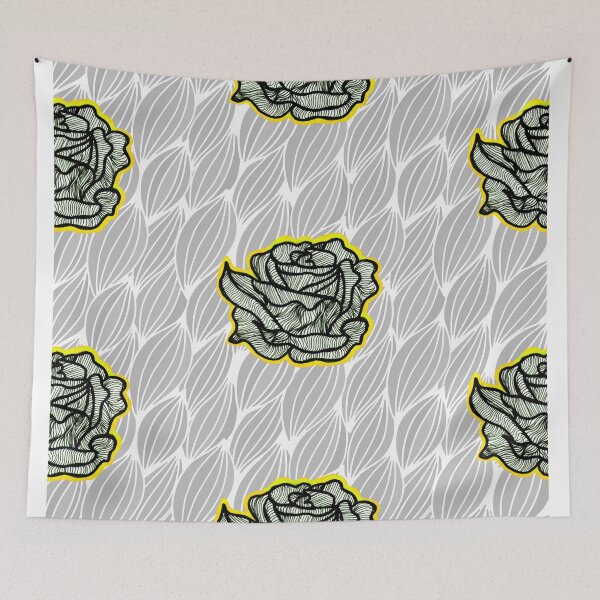 Item preview, Hand Drawn Yellow Roses on Grey Geometric pattern designed and sold by Harriet Linton.