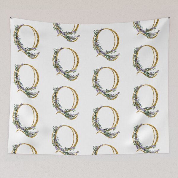 Item preview, The Alphabet | The letter “Q” | romantic Eucalyptus and Lavender floral illustration | floral Monogram | gold glitter alphabet  designed and sold by hollycooper.