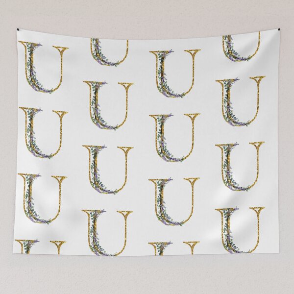 Item preview, The Alphabet | The letter “U”| romantic Eucalyptus and Lavender floral illustration | floral Monogram | gold glitter alphabet  designed and sold by hollycooper.