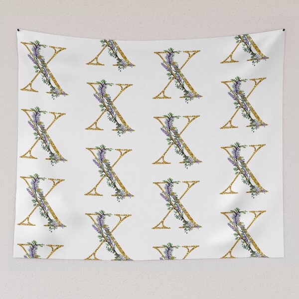 Item preview, The Alphabet | The letter “X” | romantic Eucalyptus and Lavender floral illustration | floral Monogram | gold glitter alphabet  designed and sold by hollycooper.