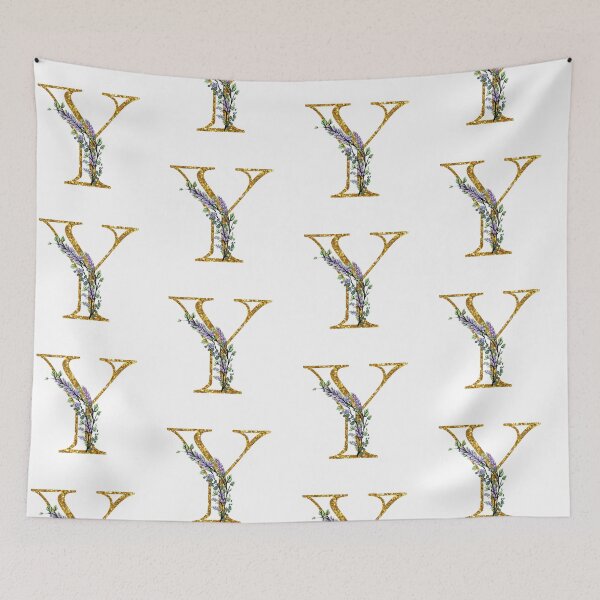 Item preview, The Alphabet | The letter “Y”| romantic Eucalyptus and Lavender floral illustration | floral Monogram | gold glitter alphabet  designed and sold by hollycooper.