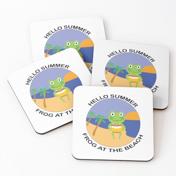 Item preview, HELLO SUMMER PLAYFUL FROG AT THE BEACH Illustration designed and sold by DeliveryGeorge.