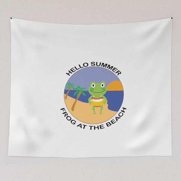 Item preview, HELLO SUMMER PLAYFUL FROG AT THE BEACH Illustration designed and sold by DeliveryGeorge.