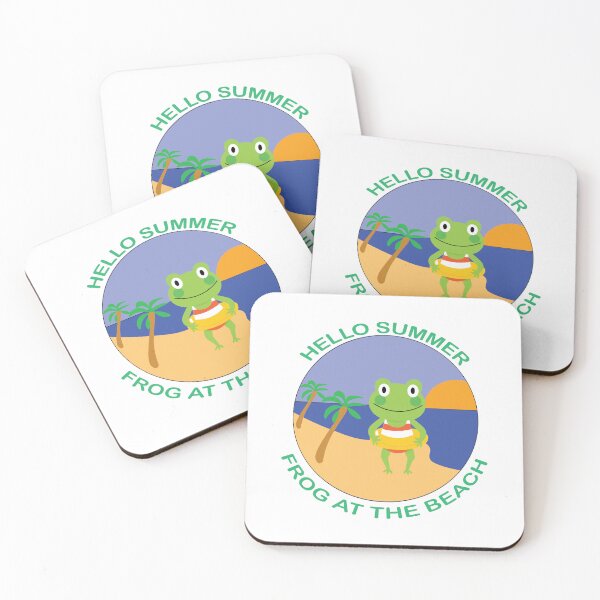 Item preview, HAPPY FROG AT THE BEACH Green Text Illustration designed and sold by DeliveryGeorge.