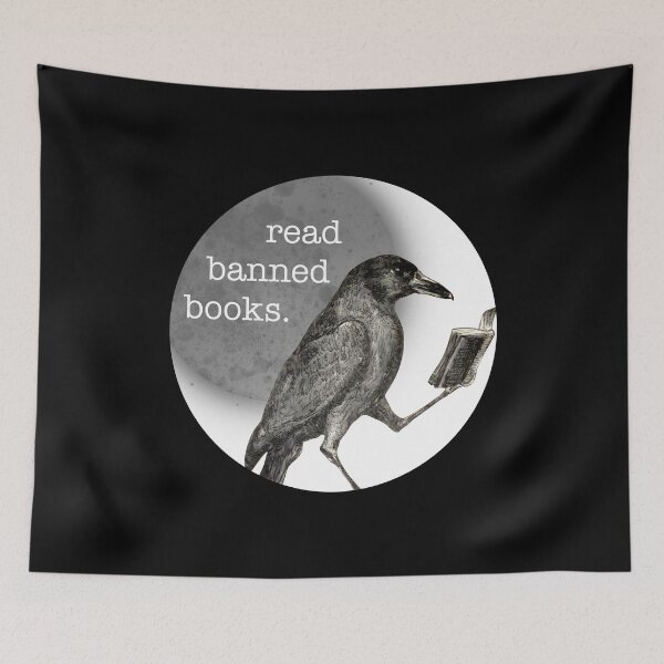 Item preview, Read Banned Books Anti Book Ban Raven With Poetry Book and Crescent Moon designed and sold by 6sensei.