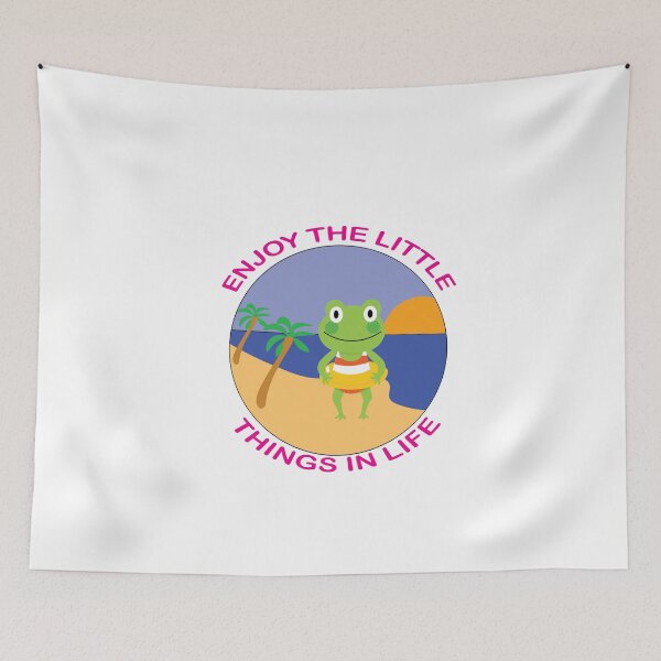 Item preview, Enjoy The Little Things Frog At The Beach Pink Text Illustration designed and sold by DeliveryGeorge.