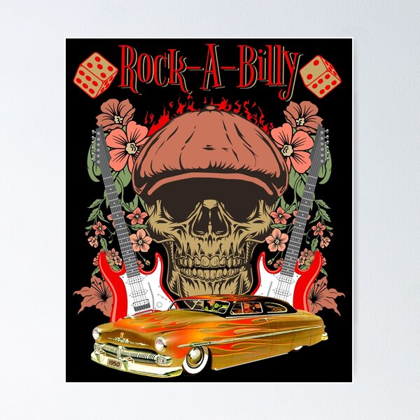 Lucky 7 Old School Rockabilly Rules Hot Rat Rod Blower Skull