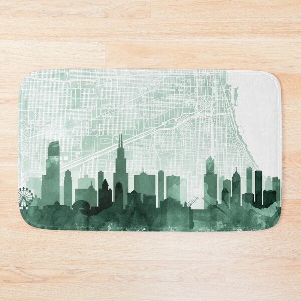 Item preview, Chicago Skyline & Map Watercolor Sage Green, Print by Zouzounio Art designed and sold by zouzounioart.