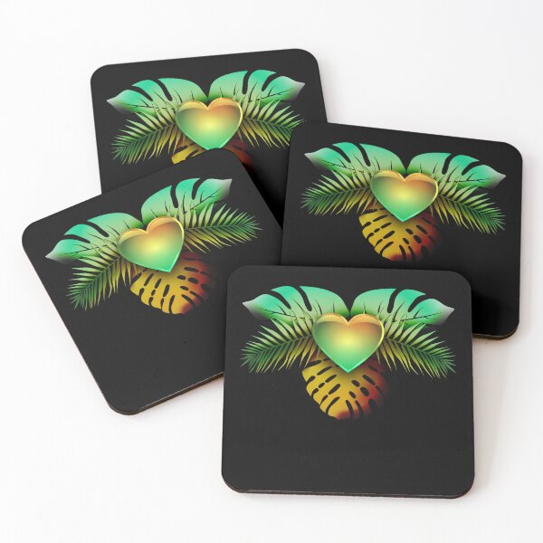 Item preview, Green and orange  tropical leaves heart designed and sold by TipTopTapo.