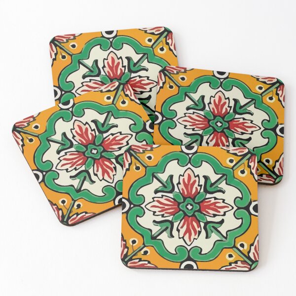 Item preview, Bohemian red flower baroque frame mexican tile designed and sold by T-Mex.
