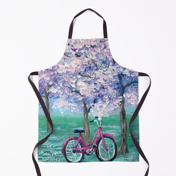 Item preview, dreamy spring landscape painting pink bike purple lilac cherry blossom designed and sold by LEILA ART SPACE.
